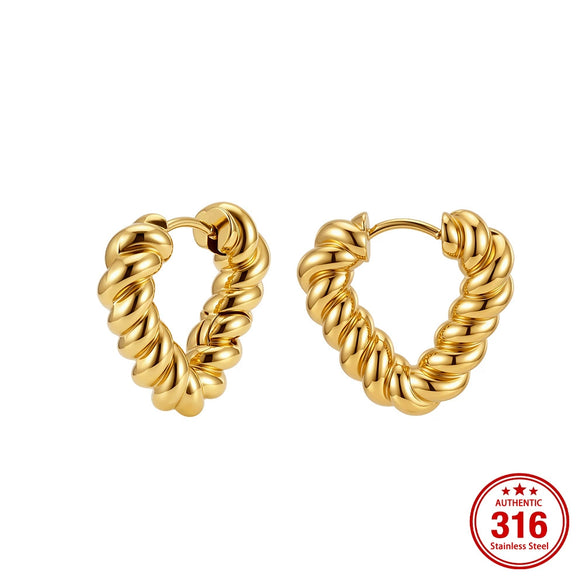 Wholesale Unisex Geometric Electroplated Stainless Steel Heartshaped Twist Ear Hoops Jewelry