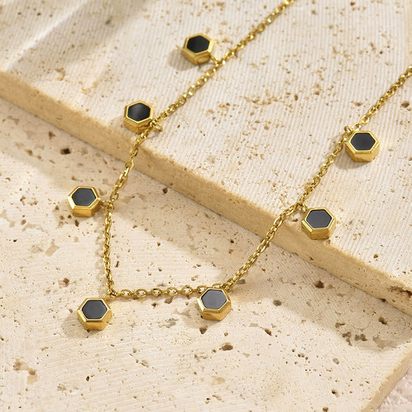 Wholesale Unisex Geometric Electroplated Stainless Steel Hexagonal Shell Necklace And Bracelet Set