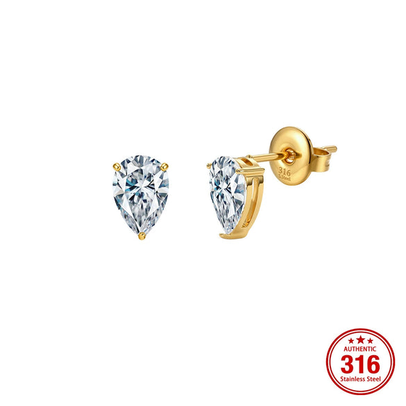 Wholesale Unisex Geometric Electroplated 316 Stainless Steel Peach Heart Single Diamond Earrings