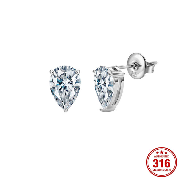 Wholesale Unisex Geometric Electroplated 316 Stainless Steel Peach Heart Single Diamond Earrings