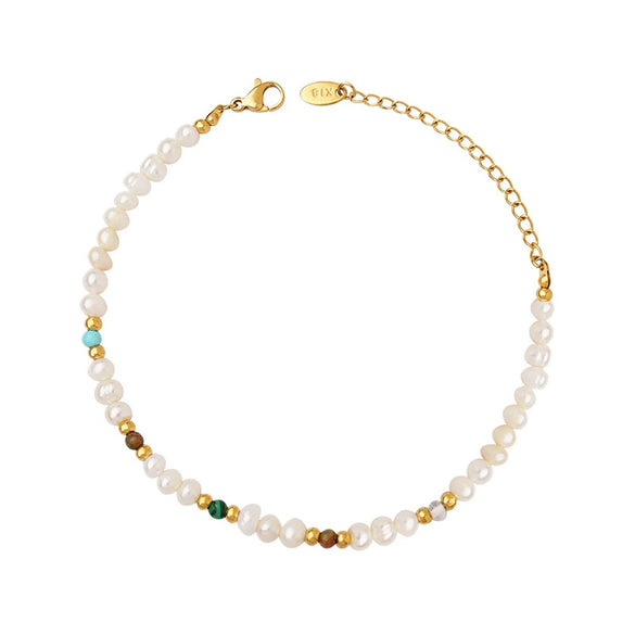 Wholesale Unisex Geometric Electroplated Titanium Steel And Freshwater Pearl Bracelet With Colorful Design