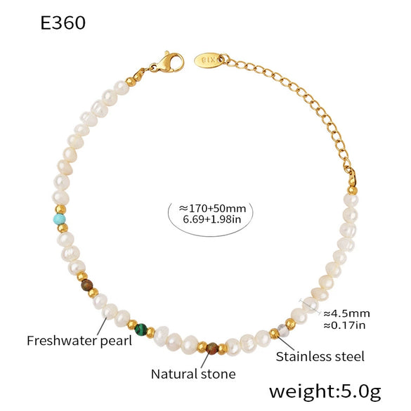 Wholesale Unisex Geometric Electroplated Titanium Steel And Freshwater Pearl Bracelet With Colorful Design