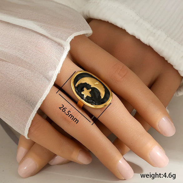 Wholesale Unisex Geometric Electroplated Titanium Steel Ring With Starry Sky Moon Design