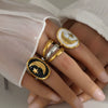 Wholesale Unisex Geometric Electroplated Titanium Steel Ring With Starry Sky Moon Design