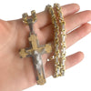 Wholesale Unisex Geometric Embossed Frosted Cross Pendant Titanium Steel Electroplated Necklace With String Of Pearls Chain
