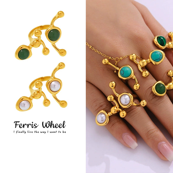 Wholesale Unisex Geometric Ferris Wheel Cshaped Titanium Steel Electroplated Ring