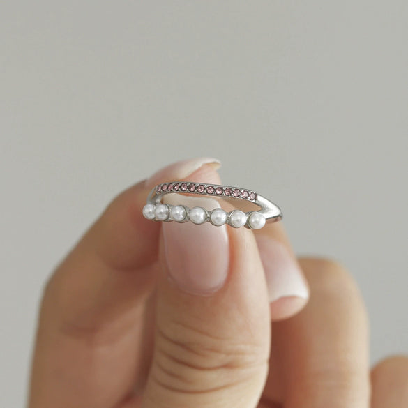 Wholesale Unisex Geometric Ferris Wheel Inlaid Colored Zircon Row Drill Ring With Imitation Pearls Titanium Steel Gold Plated Jewelry