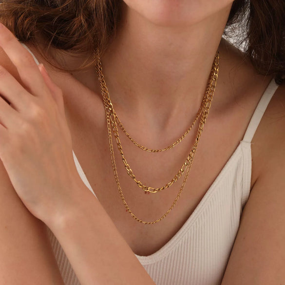 Wholesale Unisex Geometric Figaro Chain Stainless Steel And Titanium Steel Necklace With 18K Gold Electroplating