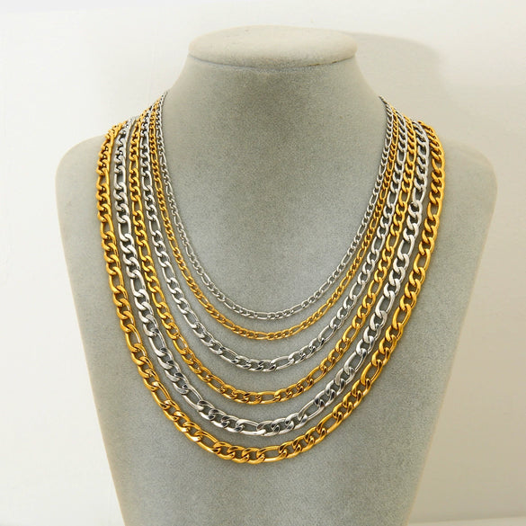 Wholesale Unisex Geometric Figaro Chain Stainless Steel And Titanium Steel Necklace With 18K Gold Electroplating