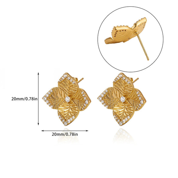 Wholesale Unisex Geometric Fourleaf Clover Goldplated Brass And Silver Diamond Necklace And Stainless Steel Earrings With Electroplating