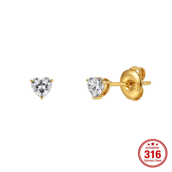 Wholesale Unisex Geometric Heartshaped Zircon Earrings In 316 Stainless Steel With Electroplating Original Design