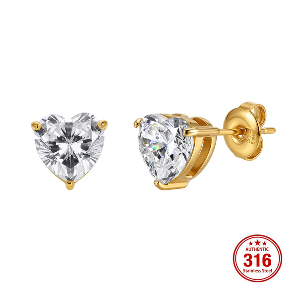 Wholesale Unisex Geometric Heartshaped Zircon Earrings In 316 Stainless Steel With Electroplating Original Design