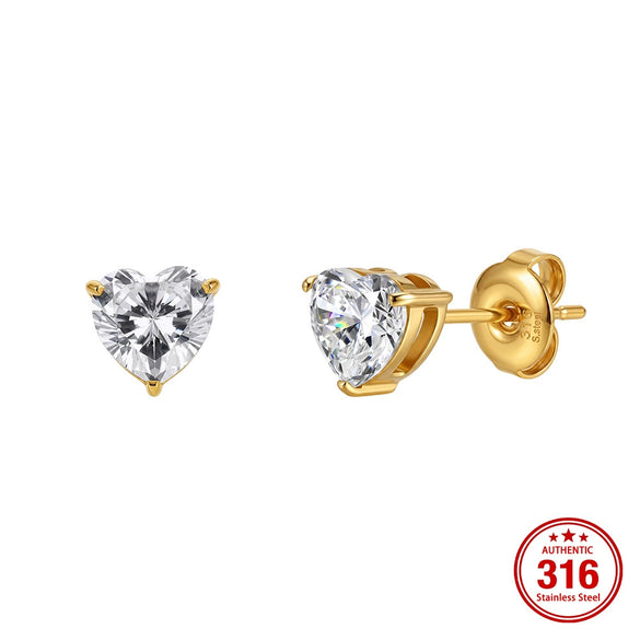 Wholesale Unisex Geometric Heartshaped Zircon Earrings In 316 Stainless Steel With Electroplating Original Design
