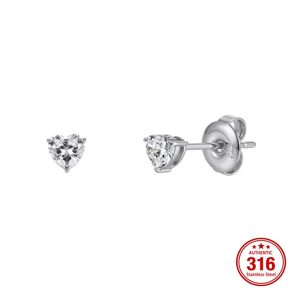 Wholesale Unisex Geometric Heartshaped Zircon Earrings In 316 Stainless Steel With Electroplating Original Design