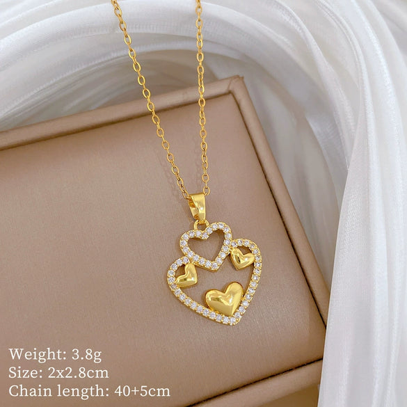 Wholesale Unisex Geometric Hollow Double Layer Heart Stainless Steel And Copper Necklace With Cartoon And Minimalist Style