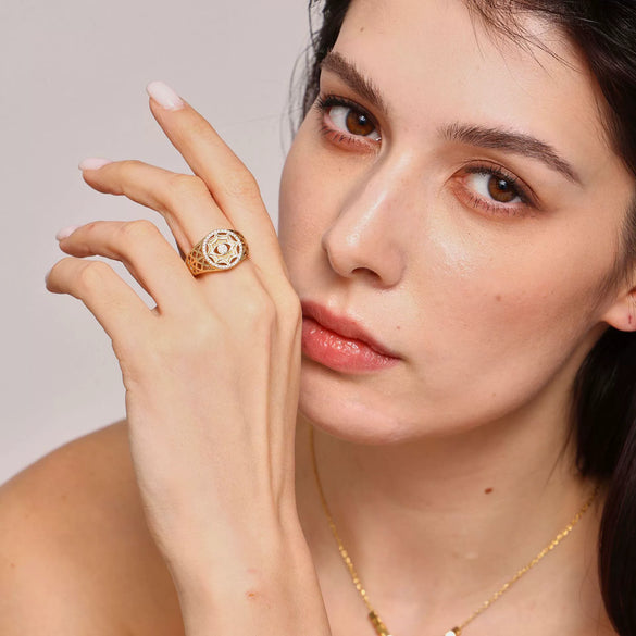 Wholesale Unisex Geometric Hollow Electroplated Inlaid Zircon Copper And Titanium Steel Ring