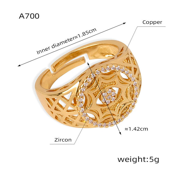 Wholesale Unisex Geometric Hollow Electroplated Inlaid Zircon Copper And Titanium Steel Ring