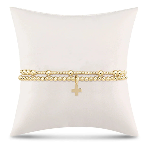 Wholesale Unisex Geometric Ins Style Round Bead Crossshaped Copper Goldplated Bracelet Set