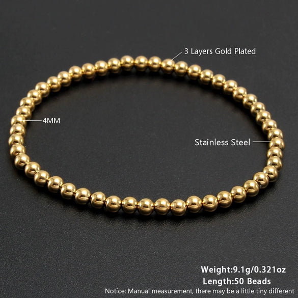 Wholesale Unisex Geometric Ins Style Stainless Steel Vacuum Goldplated Elastic Beaded Bracelet