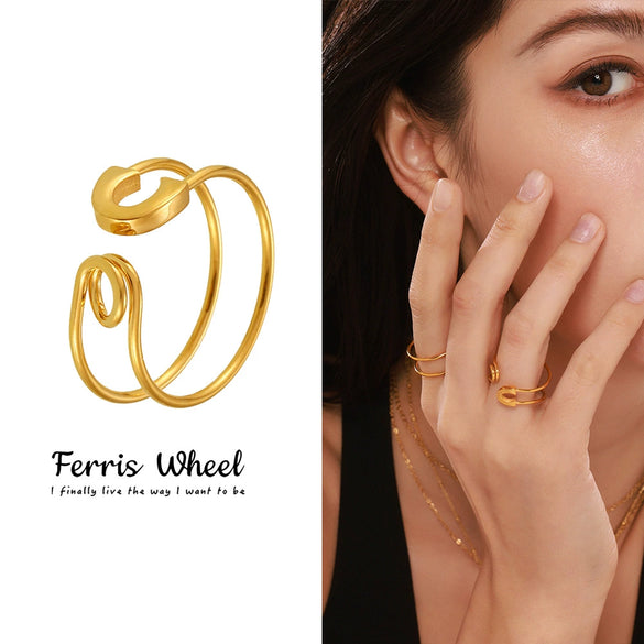 Wholesale Unisex Geometric Light Luxury Style Electroplated Titanium Steel Ferris Wheel Pin Opening Ring Tail Ring