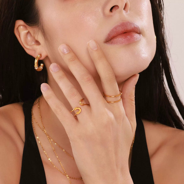 Wholesale Unisex Geometric Light Luxury Style Electroplated Titanium Steel Ferris Wheel Pin Opening Ring Tail Ring