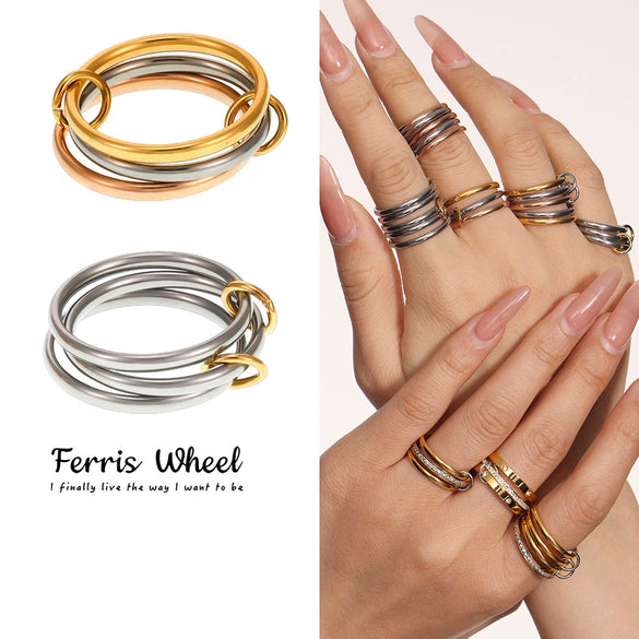 Wholesale Unisex Geometric Light Luxury Style Titanium Steel Gold Plated Ferris Wheel Ring