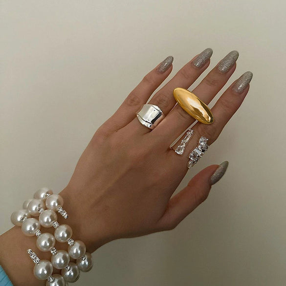 Wholesale Unisex Geometric Oval Curved Stainless Steel Ring With Electroplating Treatment