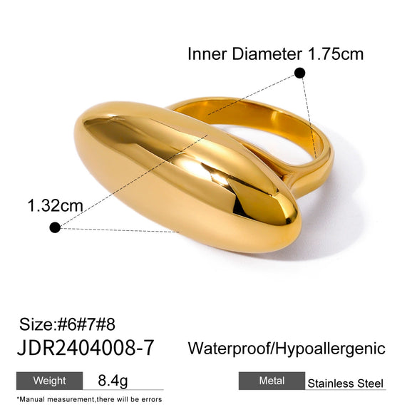 Wholesale Unisex Geometric Oval Curved Stainless Steel Ring With Electroplating Treatment
