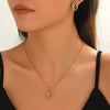 Wholesale Unisex Geometric Oval Flower Eye Zircon Stainless Steel Electroplated Necklace