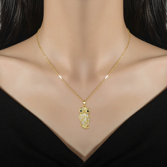 Wholesale Unisex Geometric Owl Full Diamond Necklace Made Of Stainless Steel And Copper