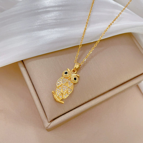 Wholesale Unisex Geometric Owl Full Diamond Necklace Made Of Stainless Steel And Copper