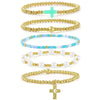 Wholesale Unisex Geometric Pattern Goldplated Copper Beaded Bracelet With Cross Pendant