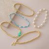 Wholesale Unisex Geometric Pattern Goldplated Copper Beaded Bracelet With Cross Pendant