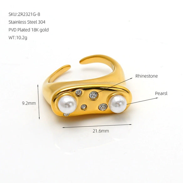 Wholesale Unisex Geometric Personality Style Pearl Pattern Stainless Steel Electroplated Ring