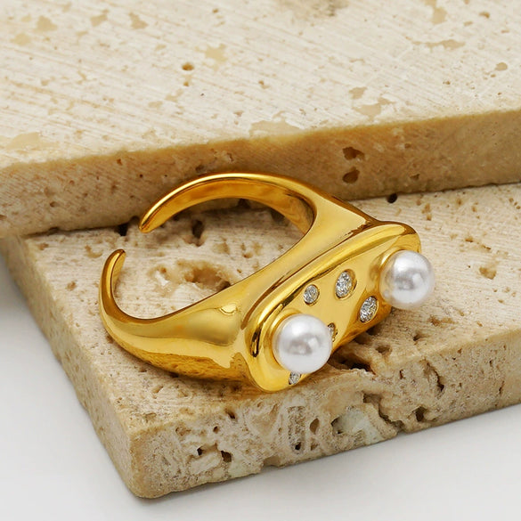 Wholesale Unisex Geometric Personality Style Pearl Pattern Stainless Steel Electroplated Ring