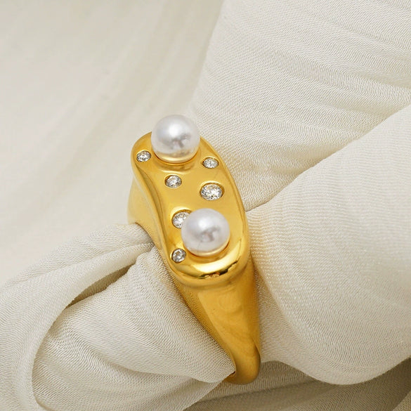 Wholesale Unisex Geometric Personality Style Pearl Pattern Stainless Steel Electroplated Ring