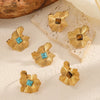 Wholesale Unisex Geometric Real Gold Plated Ruffled Natural Stone Stainless Steel Open Ring That Does Not Fade