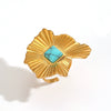 Wholesale Unisex Geometric Real Gold Plated Ruffled Natural Stone Stainless Steel Open Ring That Does Not Fade