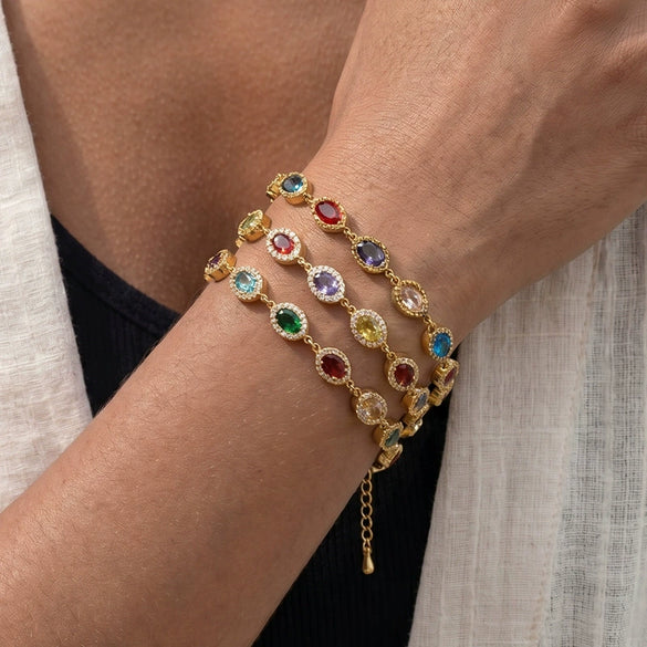 Wholesale Unisex Geometric Real Gold Plated Stainless Steel Bracelet With Microinlaid Zircon Retro Design