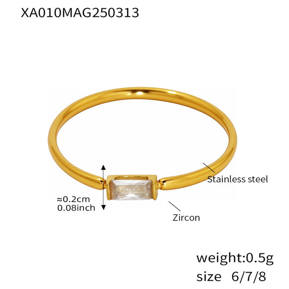 Wholesale Unisex Geometric Rectangular Inlaid Zircon Stainless Steel 18K Gold Plated Fine Ring