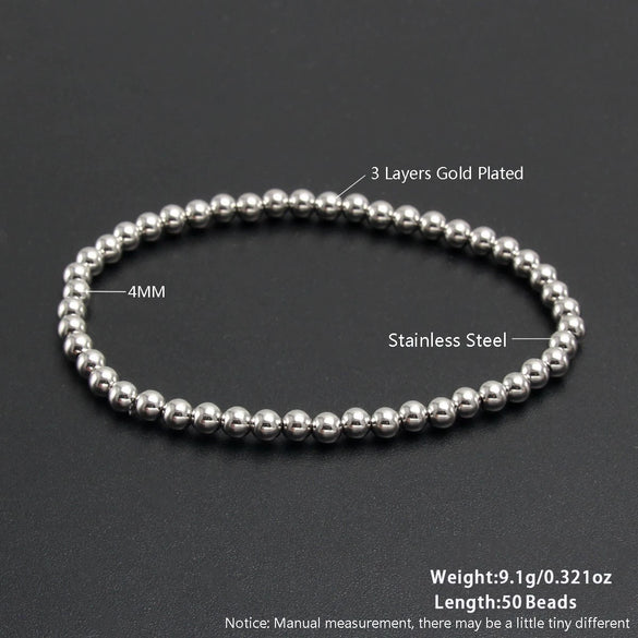 Wholesale Unisex Geometric Round Bead Stainless Steel Electroplated Handmade Beaded Bracelet Set