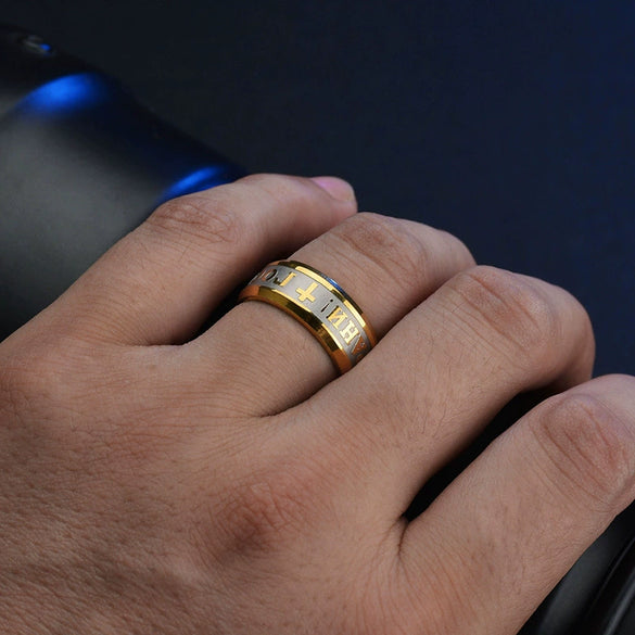 Wholesale Unisex Geometric Russian Letter Ring Stainless Steel 18K Gold Electroplated