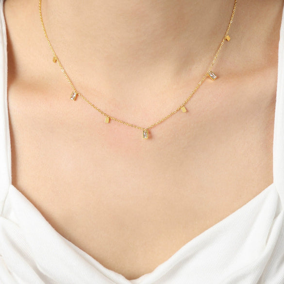 Wholesale Unisex Geometric Square Pendant Inlaid Zircon Titanium Steel Electroplated Necklace