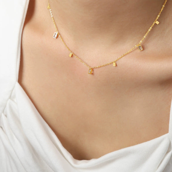 Wholesale Unisex Geometric Square Pendant Inlaid Zircon Titanium Steel Electroplated Necklace