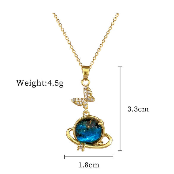 Wholesale Unisex Geometric Stainless Steel And Copper Butterfly Starry Sky Light Necklace