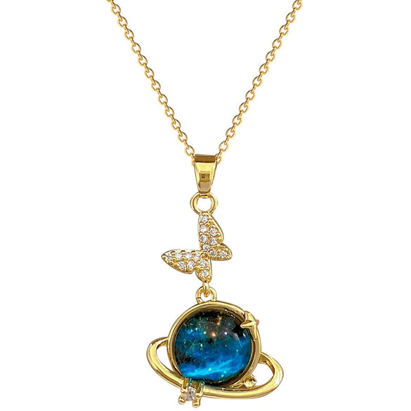 Wholesale Unisex Geometric Stainless Steel And Copper Butterfly Starry Sky Light Necklace