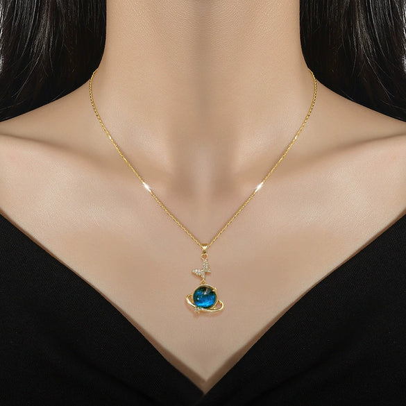 Wholesale Unisex Geometric Stainless Steel And Copper Butterfly Starry Sky Light Necklace