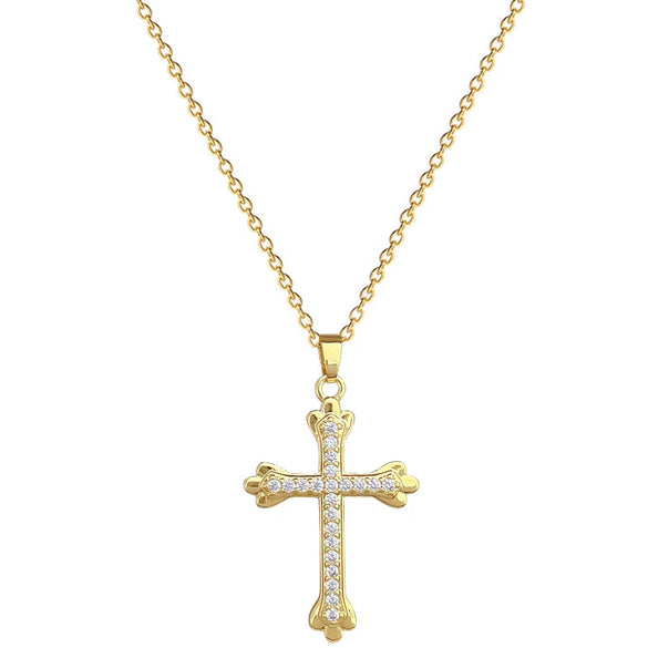 Wholesale Unisex Geometric Stainless Steel And Copper Cross Full Diamond Necklace