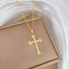 Wholesale Unisex Geometric Stainless Steel And Copper Cross Full Diamond Necklace