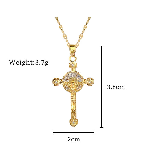 Wholesale Unisex Geometric Stainless Steel And Copper Diamond Necklace With Cross Pendant